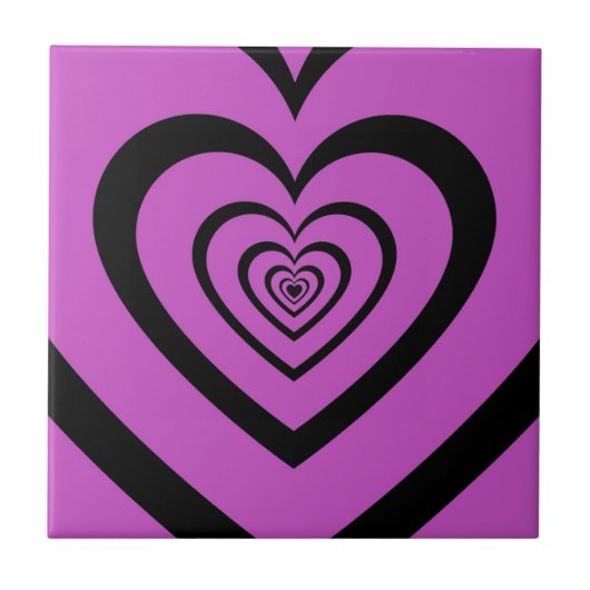 Black Paars Hypnotic Heart Love Pattern Tegeltje (Voorkant)