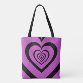 Black Paars Hypnotic Heart Love Pattern Tote Bag (Achterkant)