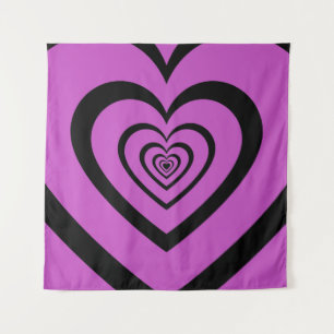 Black Paars Hypnotic Heart Love Pattern Wandkleed