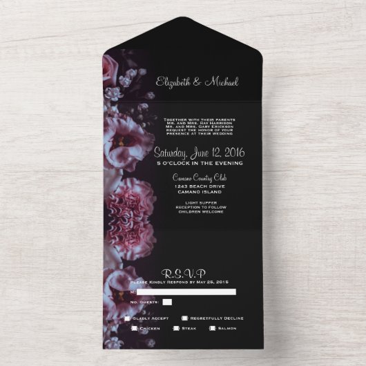 Black & Paars Moody All In One Uitnodiging (Binnen)