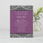 Black Paars Paisley Damask Wedding Invitation Kaart (Staand voorkant)