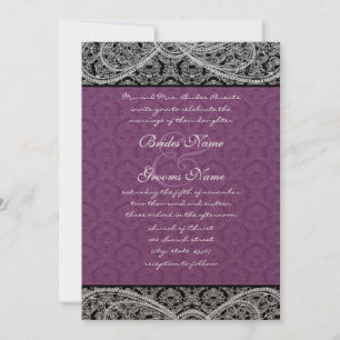 Black Paars Paisley Damask Wedding Invitation Kaart