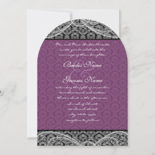 Black Paars Paisley Damask Wedding Invitation Kaart