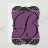 Black Paars Paisley Damask Wedding Invite Kaart (Achterkant)