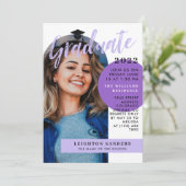 Black Paars Retro Arch Photo Afstuderen Kaart (Staand voorkant)