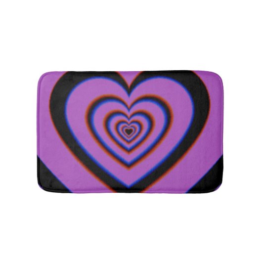 Black Paars Trippy Hypnotic Heart Love Pattern Badmat (Voorkant)