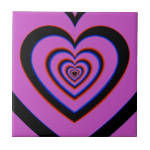 Black Paars Trippy Hypnotic Heart Love Pattern Tegeltje