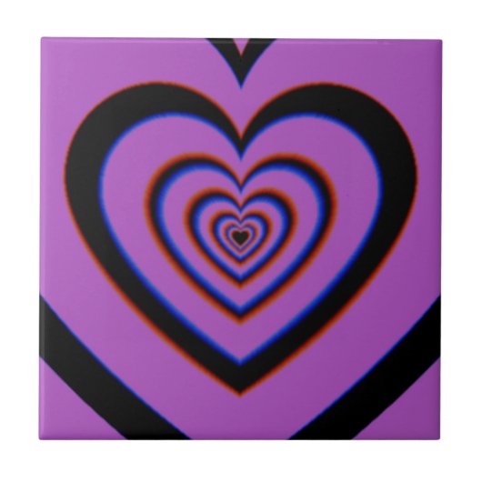 Black Paars Trippy Hypnotic Heart Love Pattern Tegeltje (Voorkant)