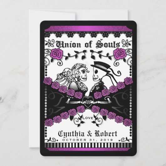 Black Paars White Union of Souls Wedding Invite Kaart (Voorkant)