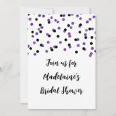 Black Paarse Confetti Bridal Shower-uitnodiging Kaart (Voorkant)
