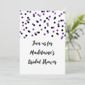Black Paarse Confetti Bridal Shower-uitnodiging Kaart (Staand voorkant)