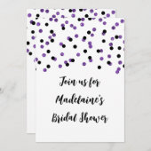 Black Paarse Confetti Bridal Shower-uitnodiging Kaart (Voorkant / Achterkant)