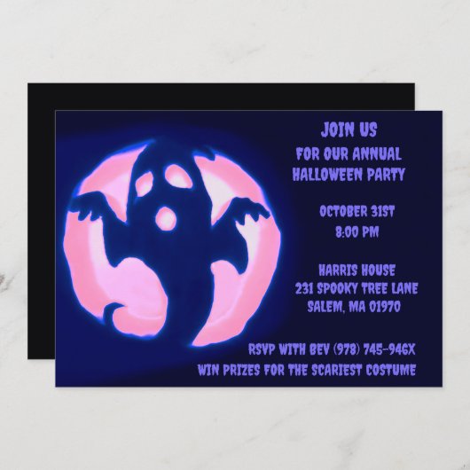 Black Paarse Ghost Spooky Halloween Spookachtige P Kaart (Voorkant / Achterkant)