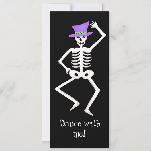 Black Paarse Halloween Skeletdansende Botten Kaart (Voorkant)