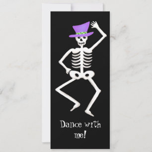 Black Paarse Halloween Skeletdansende Botten Kaart