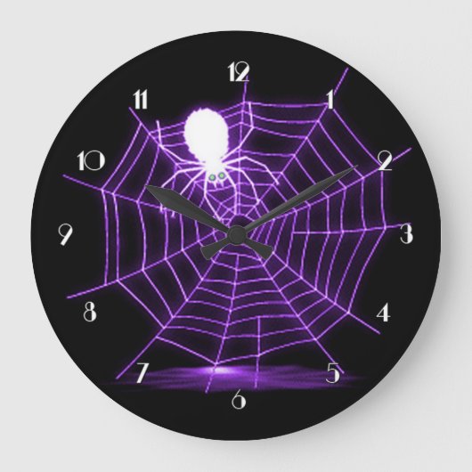 Black & Paarse Halloween Spider Web Wall klok (Voorkant)
