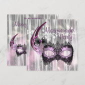 Black Paarse Masquerade Party Kaart (Voorkant / Achterkant)