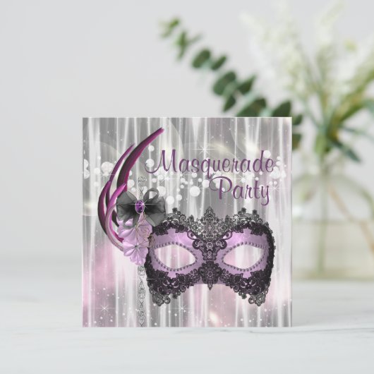 Black Paarse Masquerade Party Kaart (Staand voorkant)