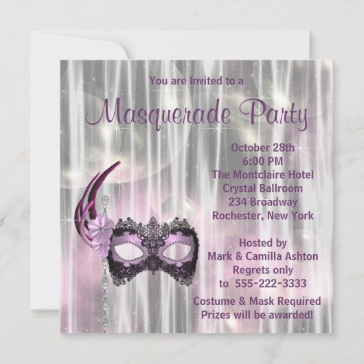 Black Paarse Masquerade Party Kaart (Achterkant)