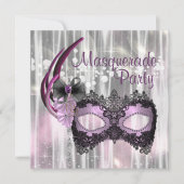 Black Paarse Masquerade Party Kaart (Voorkant)