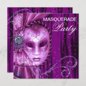 Black Paarse Masquerade Party Kaart (Voorkant / Achterkant)