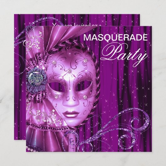 Black Paarse Masquerade Party Kaart (Voorkant / Achterkant)