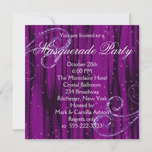 Black Paarse Masquerade Party Kaart (Achterkant)