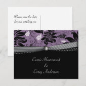 Black Paarse Silver Bewaar de datum Aankondigingskaart (Voorkant / Achterkant)