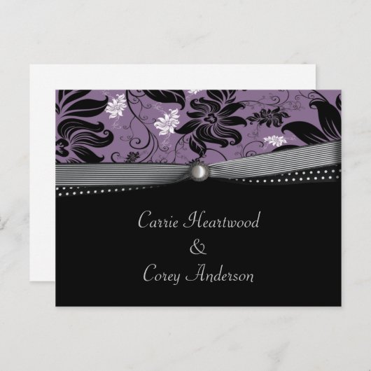 Black Paarse Silver Bewaar de datum Aankondigingskaart (Voorkant / Achterkant)