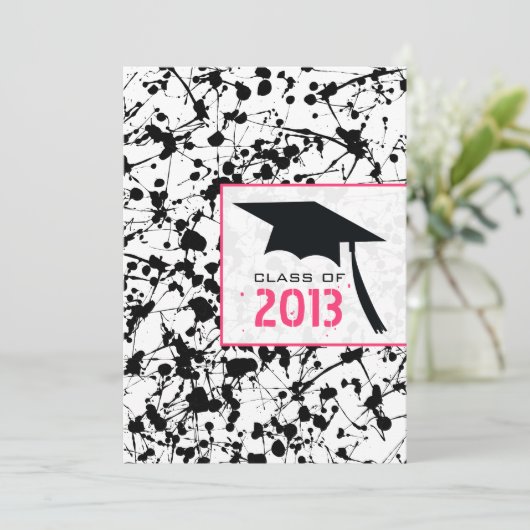 Black Paint Splatter 2013 Afstuderen Uitnodiging (Staand voorkant)