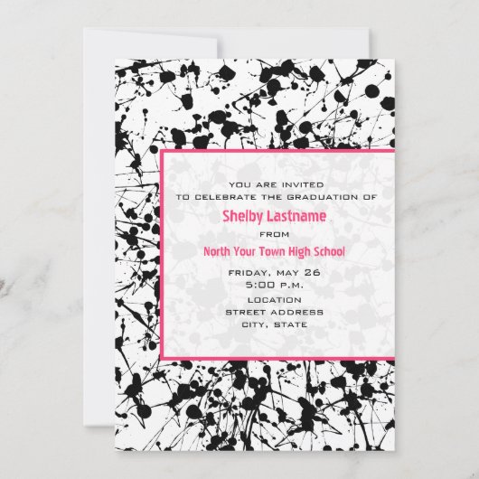 Black Paint Splatter 2013 Afstuderen Uitnodiging (Achterkant)