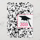 Black Paint Splatter 2013 Afstuderen Uitnodiging (Voorkant / Achterkant)