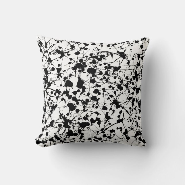 Black Paint Splatter Pillow Kussen (Voorkant)