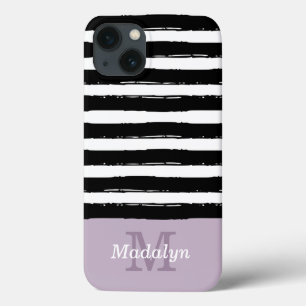 Black Paint Stripes Pattern met Lila Monogram Ca Case-Mate iPhone Case