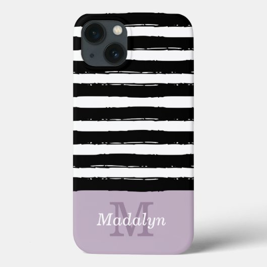Black Paint Stripes Pattern met Lila Monogram Ca Case-Mate iPhone Case (Achterkant)