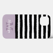 Black Paint Stripes Pattern met Lila Monogram Ca Case-Mate iPhone Case (Achterkant (horizontaal))