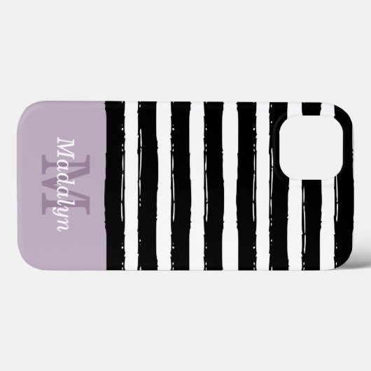 Black Paint Stripes Pattern met Lila Monogram Ca Case-Mate iPhone Case (Achterkant (horizontaal))