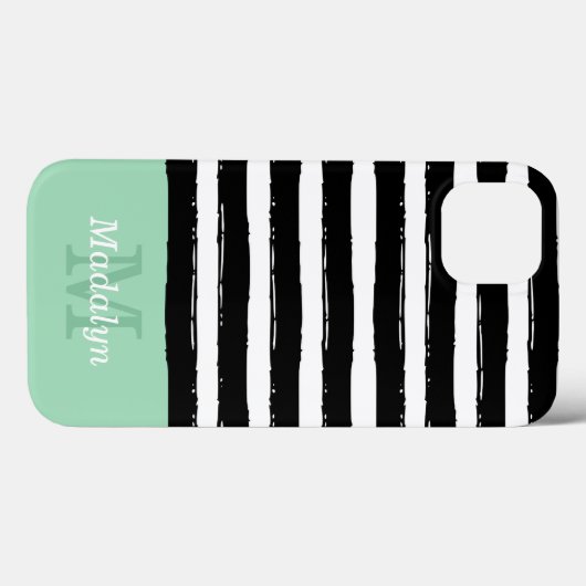 Black Paint Stripes Pattern met Mint Monogram Cas Case-Mate iPhone Case (Achterkant (horizontaal))