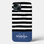 Black Paint Stripes Pattern met Navy Monogram Cas Case-Mate iPhone Case (Achterkant)