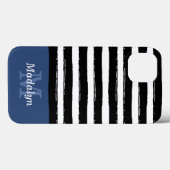 Black Paint Stripes Pattern met Navy Monogram Cas Case-Mate iPhone Case (Achterkant (horizontaal))