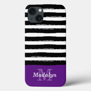 Black Paint Stripes Pattern met Violet Monogram Case-Mate iPhone Case