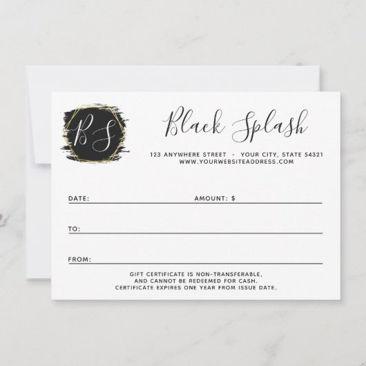 Black Paint Stroke & Modern Gold Certificate Kaart (Achterkant)