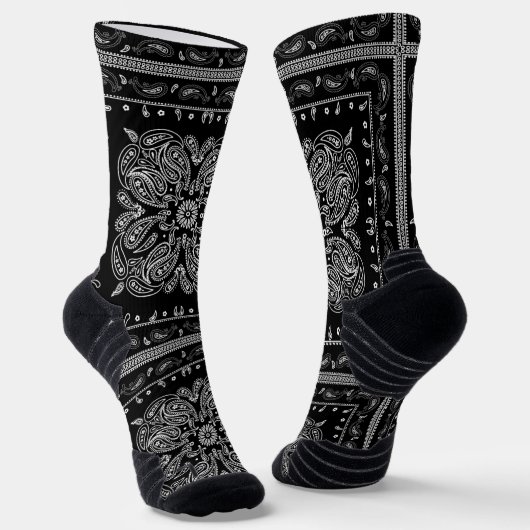 Black Paisley Bandana Print Sokken (Gebogen)