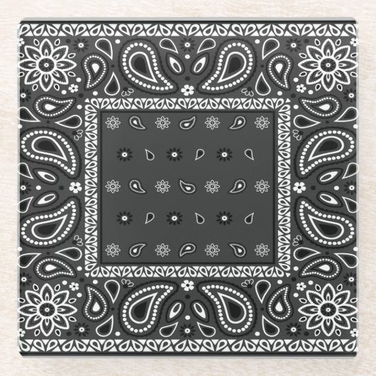 Black Paisley Bandana Verjaardag Hip Hop Rap Scarf Glazen Onderzetter (Voorkant)