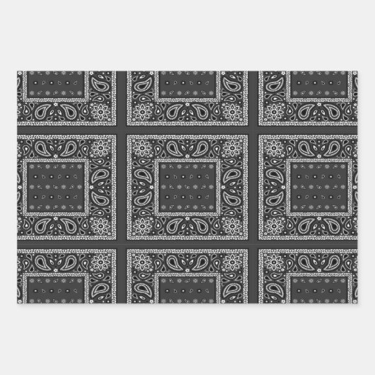 Black Paisley Bandana Verjaardag Hip Hop Rap Scarf Inpakpapier Vel (Voorkant 3)