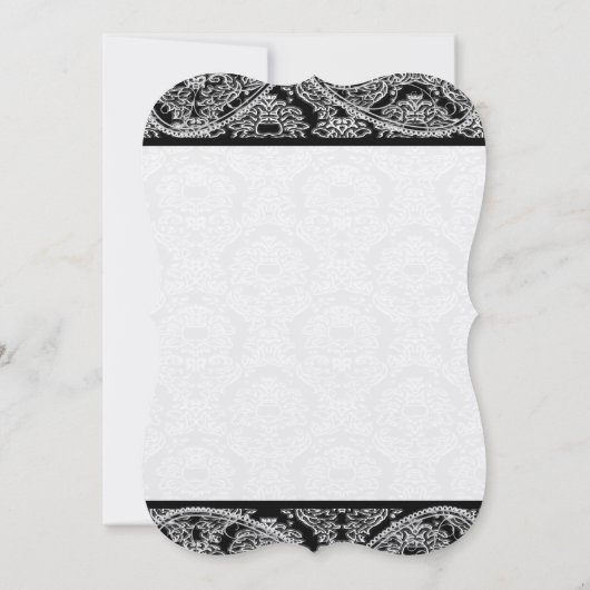 Black Paisley Damask Wedding Invitation Kaart (Achterkant)