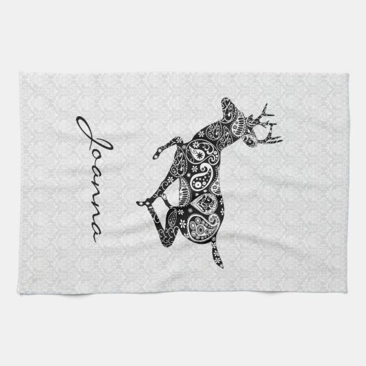 Black Paisley Deer Theedoek (Horizontaal)
