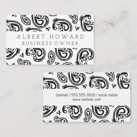 Black Paisley Flower Pattern Visitekaartje (Voorkant / Achterkant)