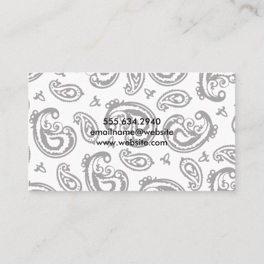 Black Paisley Flower Pattern Visitekaartje (Achterkant)