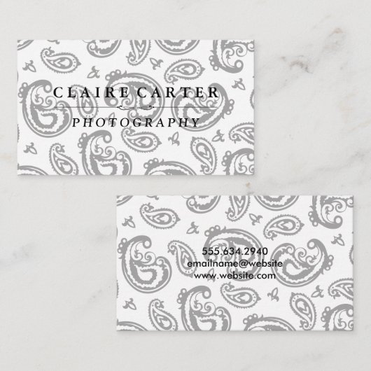 Black Paisley Flower Pattern Visitekaartje (Voorkant / Achterkant)